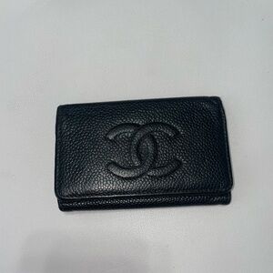 Authentic Chanel Black Caviar Leather Key Holder Card Holder Wallet